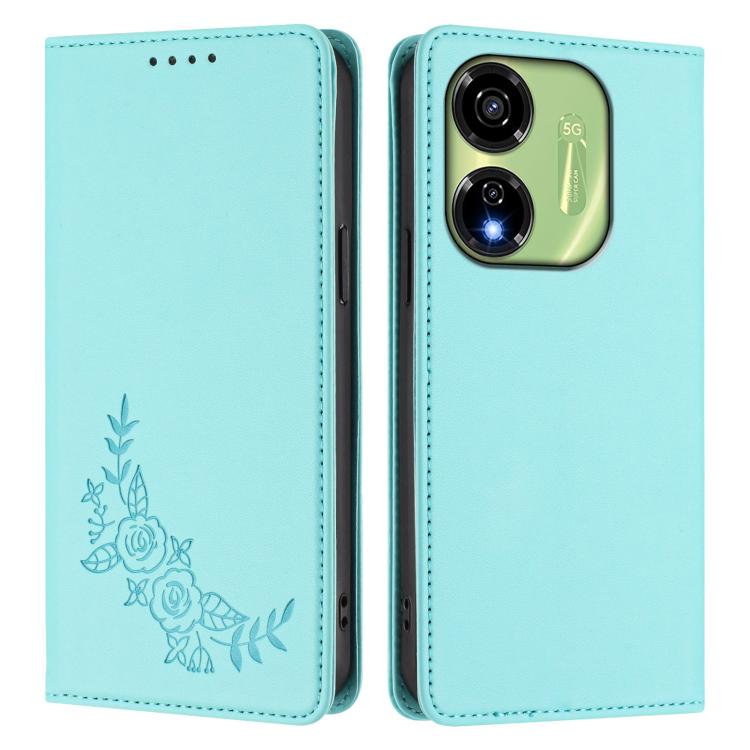 For Itel P55 5G Peony Embossed Magnetic RFID Vegan Leather Phone Case