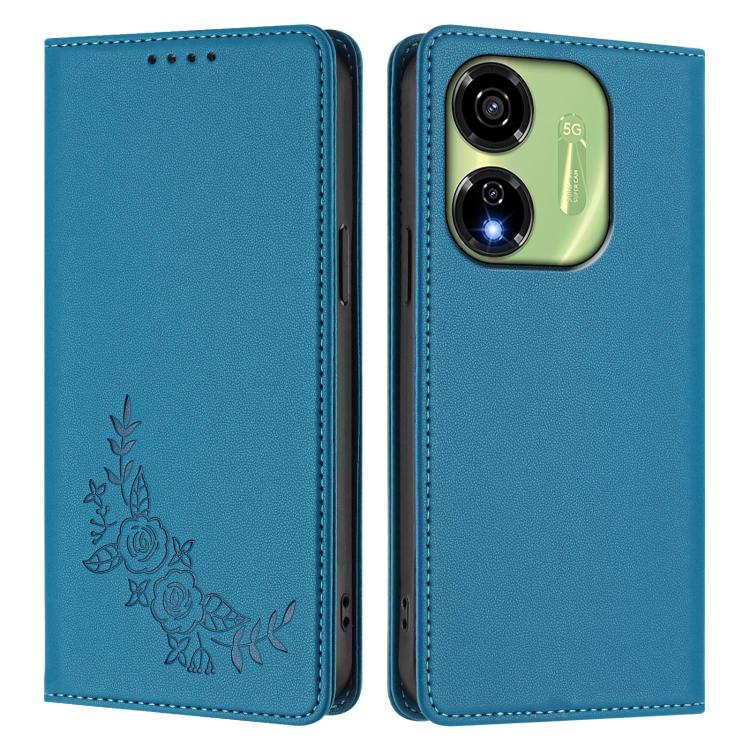 For Itel P55 5G Peony Embossed Magnetic RFID Vegan Leather Phone Case