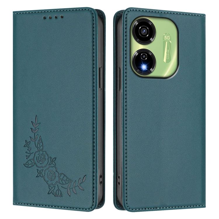 For Itel P55 5G Peony Embossed Magnetic RFID Vegan Leather Phone Case