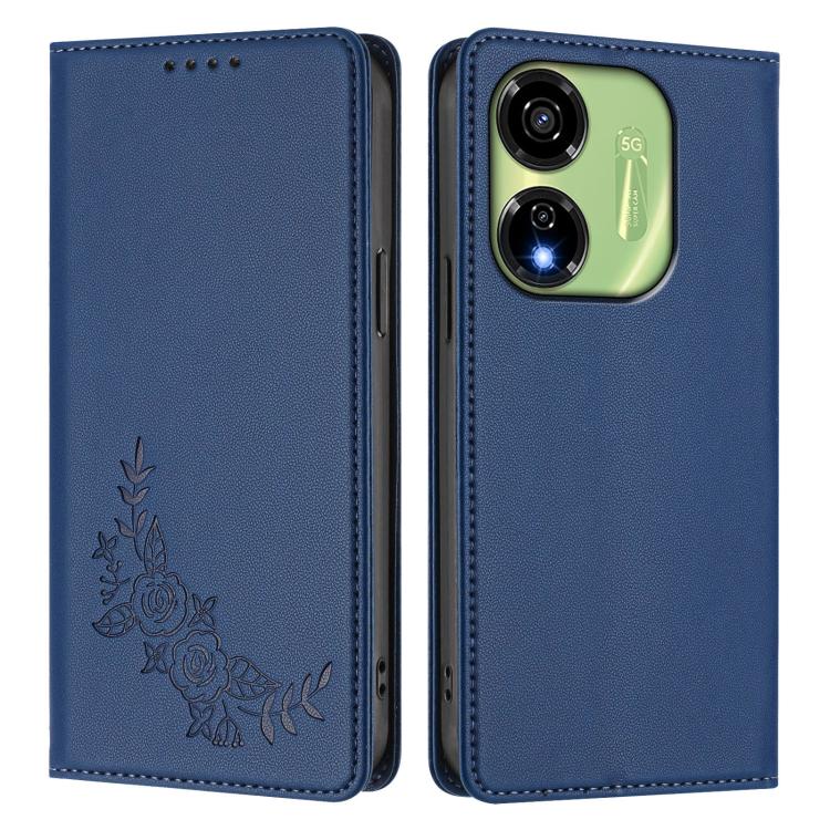 For Itel P55 5G Peony Embossed Magnetic RFID Vegan Leather Phone Case