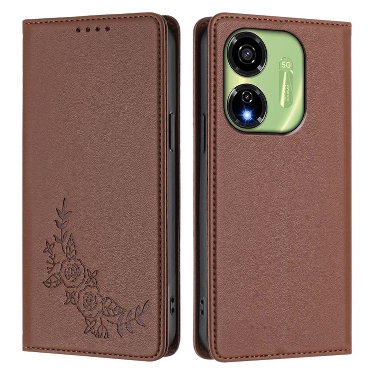 For Itel P55 5G Peony Embossed Magnetic RFID Vegan Leather Phone Case