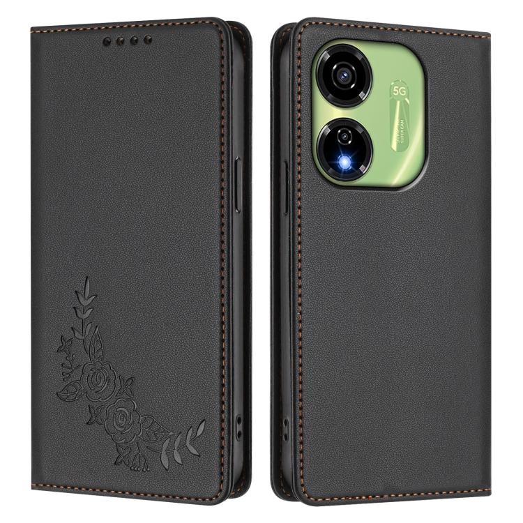 For Itel P55 5G Peony Embossed Magnetic RFID Vegan Leather Phone Case