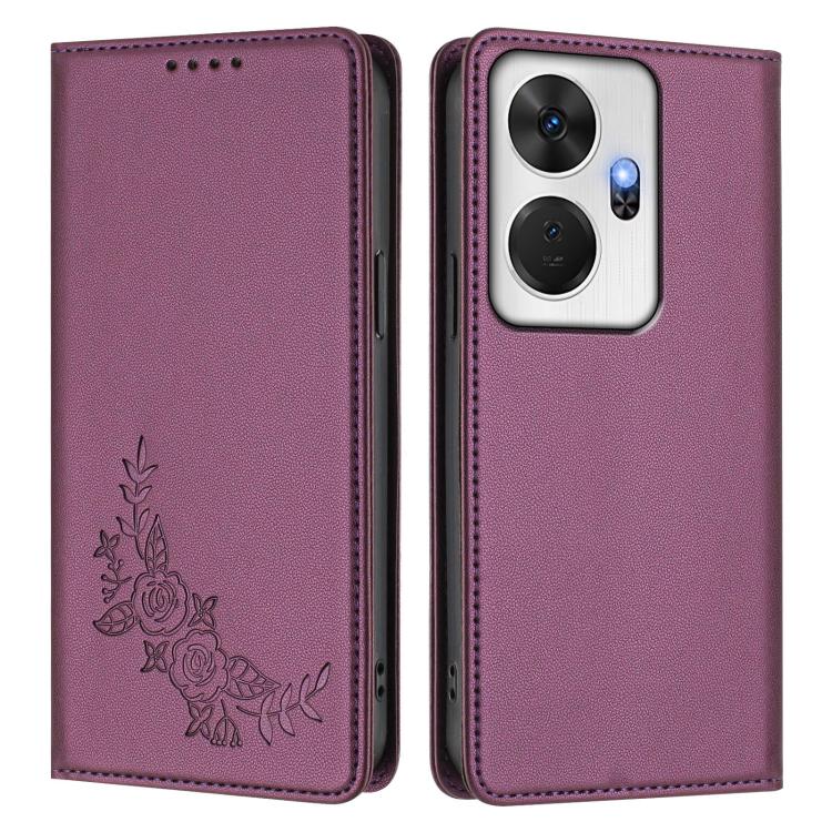 For Itel P55+ Peony Embossed Magnetic RFID Vegan Leather Phone Case