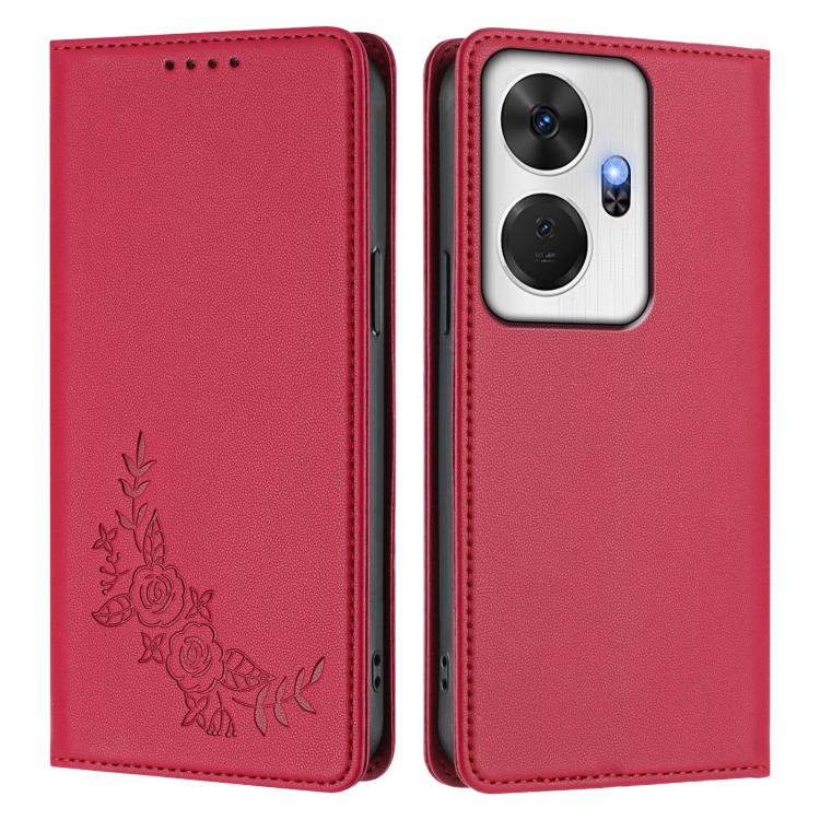 For Itel P55+ Peony Embossed Magnetic RFID Vegan Leather Phone Case