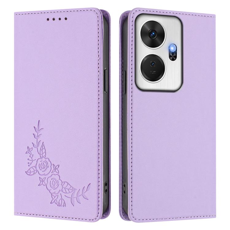 For Itel P55+ Peony Embossed Magnetic RFID Vegan Leather Phone Case