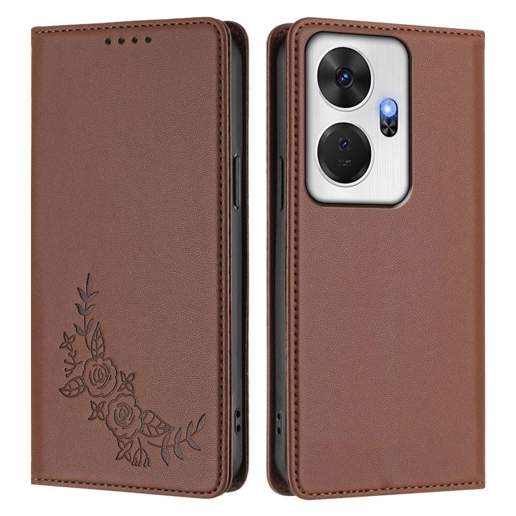 For Itel P55+ Peony Embossed Magnetic RFID Vegan Leather Phone Case