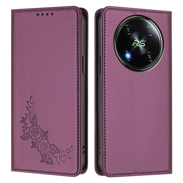 For Itel RS4 / S666LN Peony Embossed Magnetic RFID Vegan Leather Phone Case