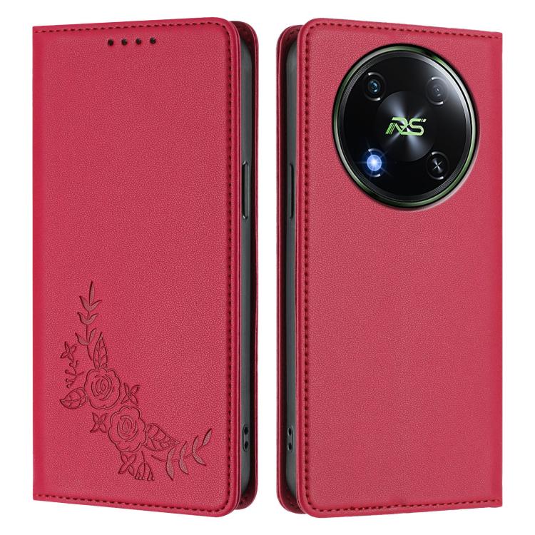 For Itel RS4 / S666LN Peony Embossed Magnetic RFID Vegan Leather Phone Case