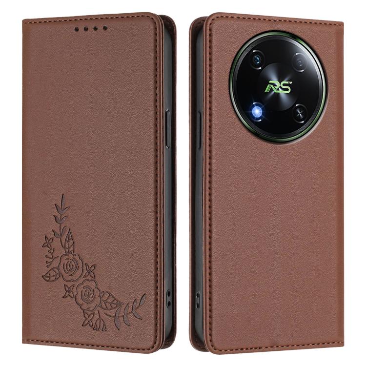 For Itel RS4 / S666LN Peony Embossed Magnetic RFID Vegan Leather Phone Case