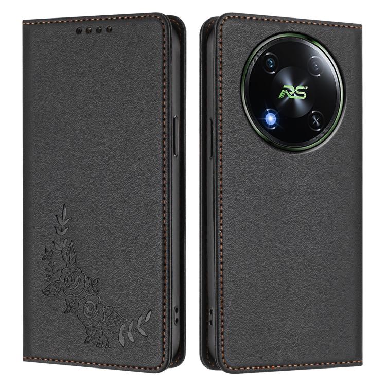 For Itel RS4 / S666LN Peony Embossed Magnetic RFID Vegan Leather Phone Case