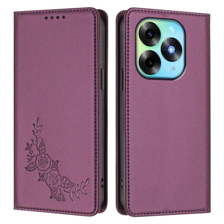 For Itel S23+ Peony Embossed Magnetic RFID Vegan Leather Phone Case