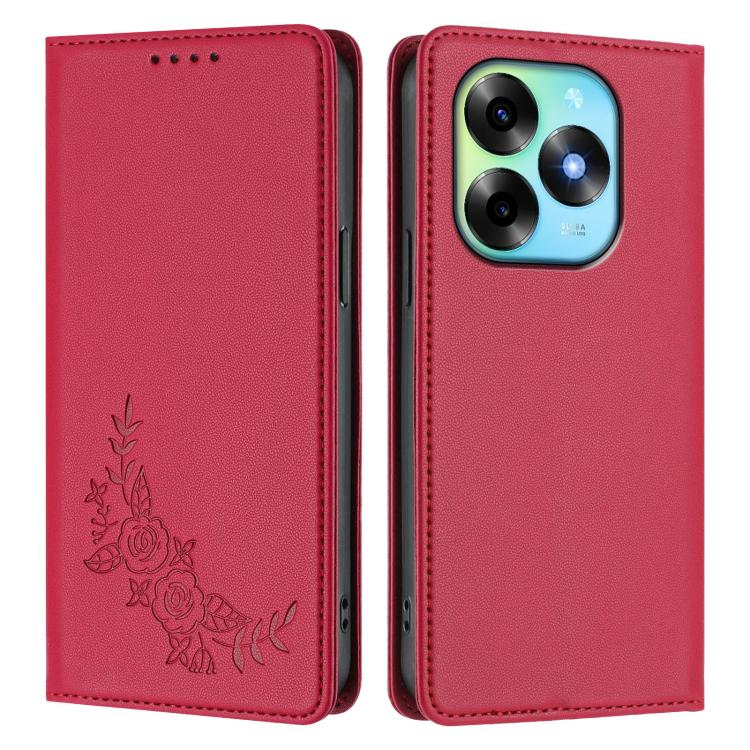 For Itel S23+ Peony Embossed Magnetic RFID Vegan Leather Phone Case