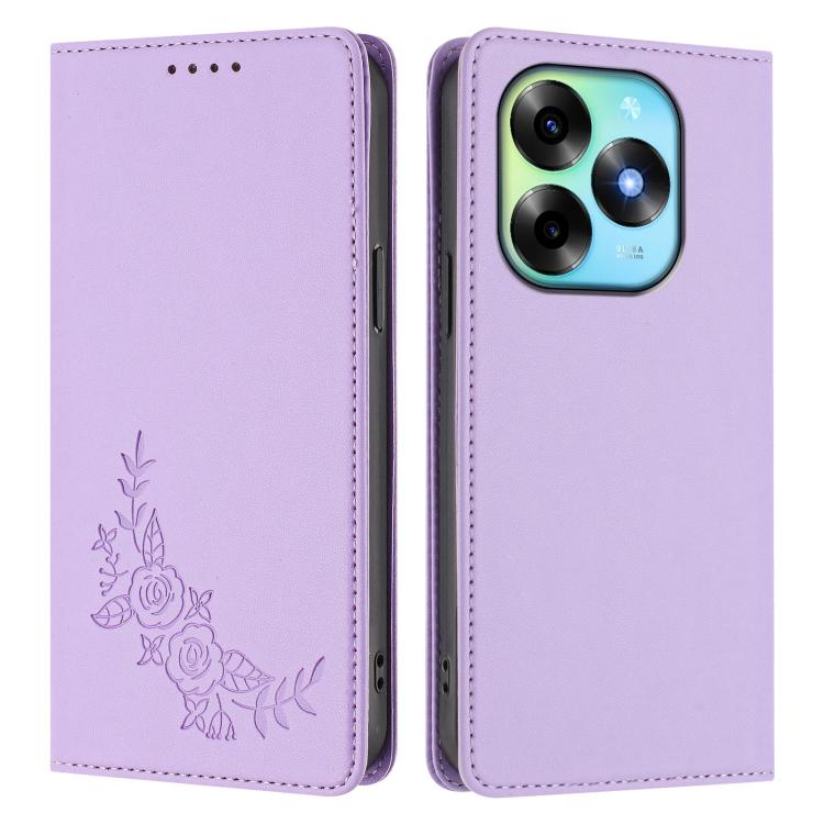 For Itel S23+ Peony Embossed Magnetic RFID Vegan Leather Phone Case