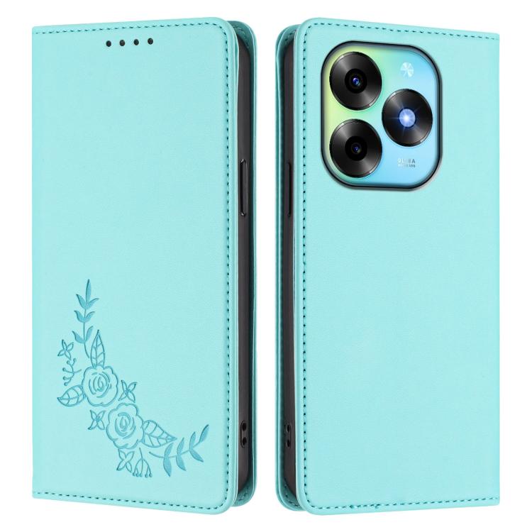 For Itel S23+ Peony Embossed Magnetic RFID Vegan Leather Phone Case
