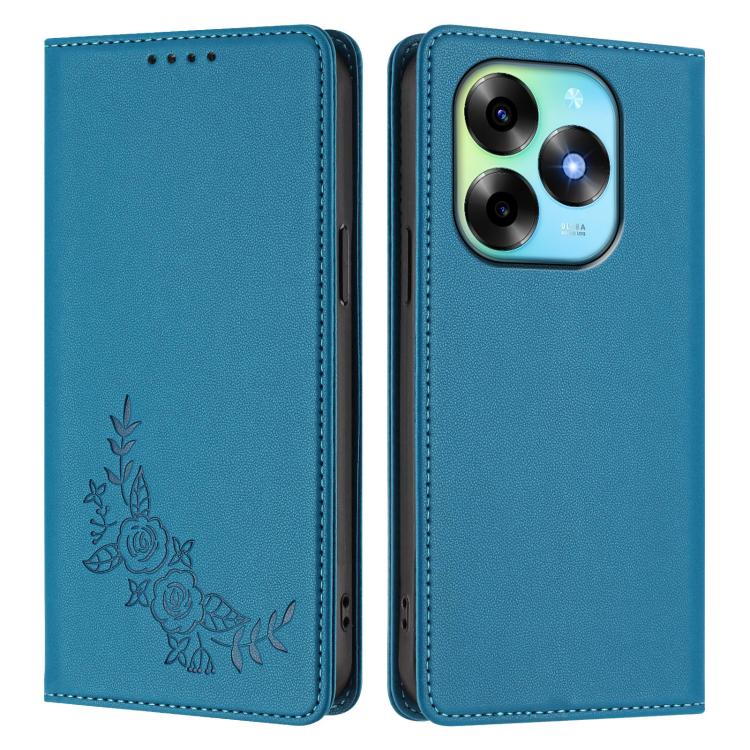 For Itel S23+ Peony Embossed Magnetic RFID Vegan Leather Phone Case