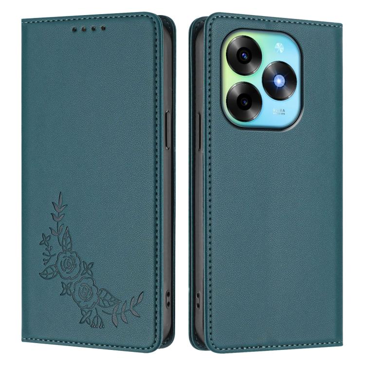 For Itel S23+ Peony Embossed Magnetic RFID Vegan Leather Phone Case