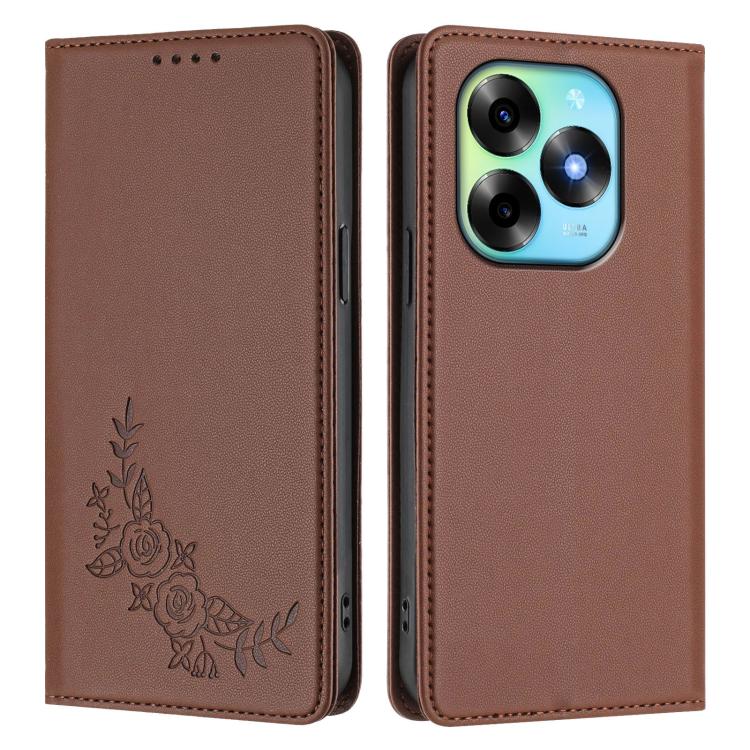 For Itel S23+ Peony Embossed Magnetic RFID Vegan Leather Phone Case