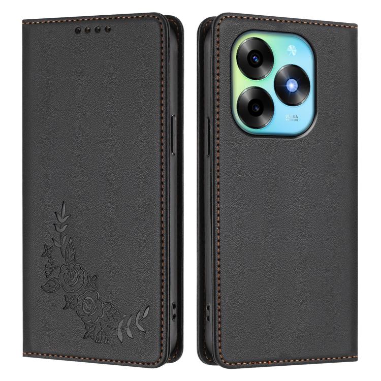 For Itel S23+ Peony Embossed Magnetic RFID Vegan Leather Phone Case