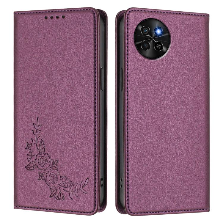 For Itel S23 / S665L Peony Embossed Magnetic RFID Vegan Leather Phone Case