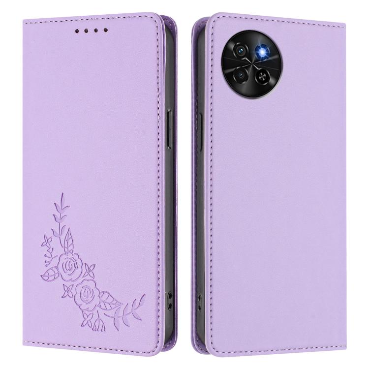 For Itel S23 / S665L Peony Embossed Magnetic RFID Vegan Leather Phone Case