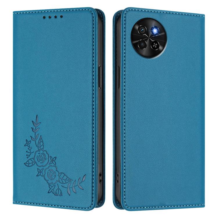 For Itel S23 / S665L Peony Embossed Magnetic RFID Vegan Leather Phone Case