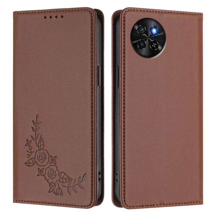 For Itel S23 / S665L Peony Embossed Magnetic RFID Vegan Leather Phone Case