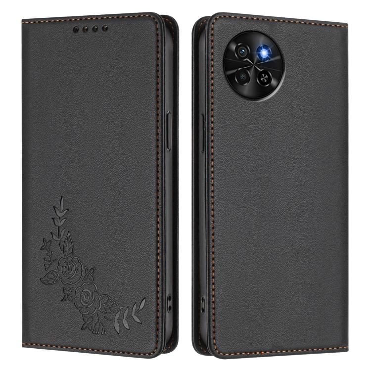 For Itel S23 / S665L Peony Embossed Magnetic RFID Vegan Leather Phone Case