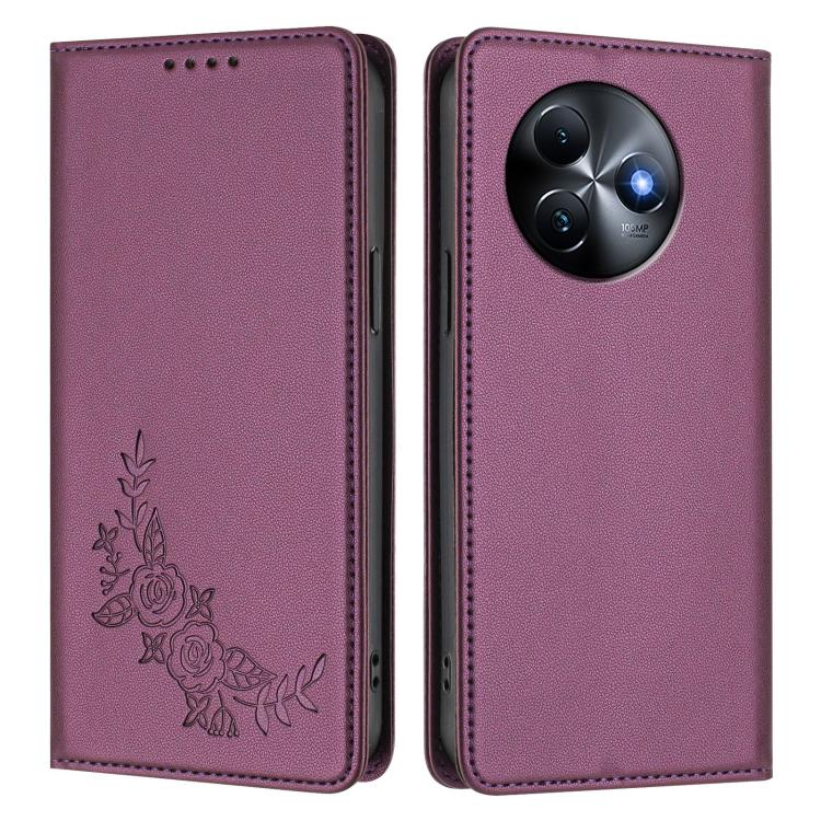 For Itel S24 Peony Embossed Magnetic RFID Vegan Leather Phone Case