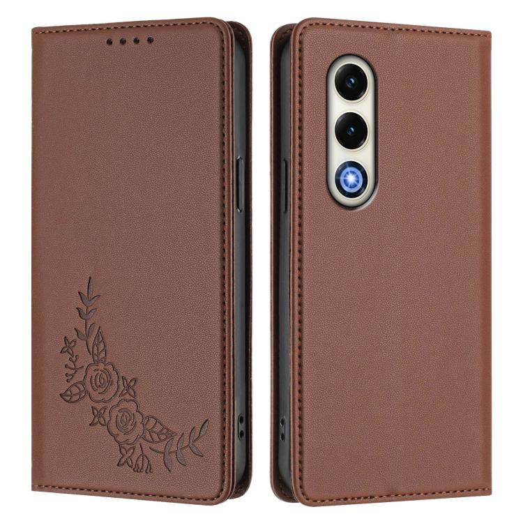For Itel S25 4G Peony Embossed Magnetic RFID Vegan Leather Phone Case