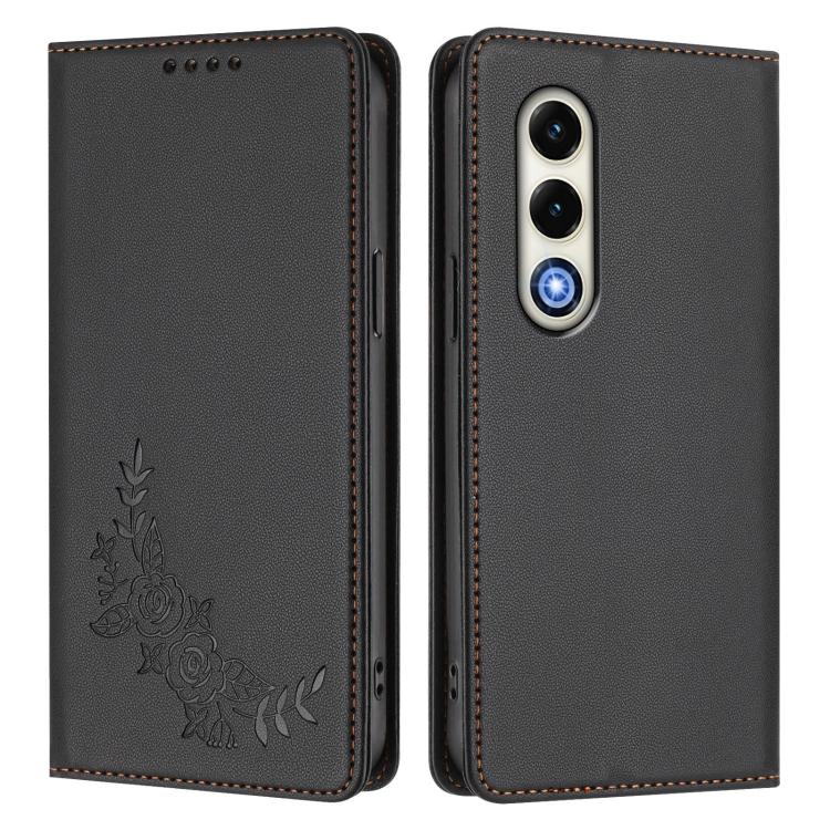 For Itel S25 4G Peony Embossed Magnetic RFID Vegan Leather Phone Case