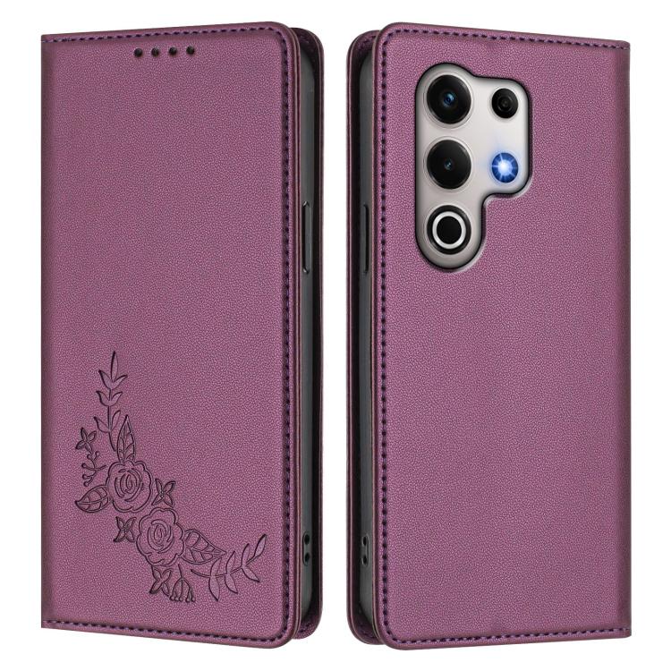 For Itel S25 Ultra 4G Peony Embossed Magnetic RFID Vegan Leather Phone Case