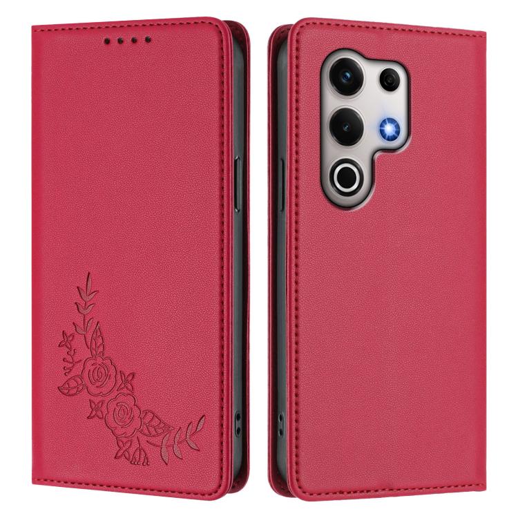 For Itel S25 Ultra 4G Peony Embossed Magnetic RFID Vegan Leather Phone Case