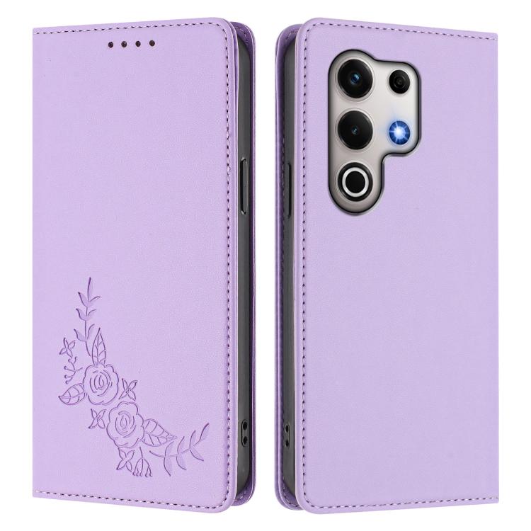 For Itel S25 Ultra 4G Peony Embossed Magnetic RFID Vegan Leather Phone Case
