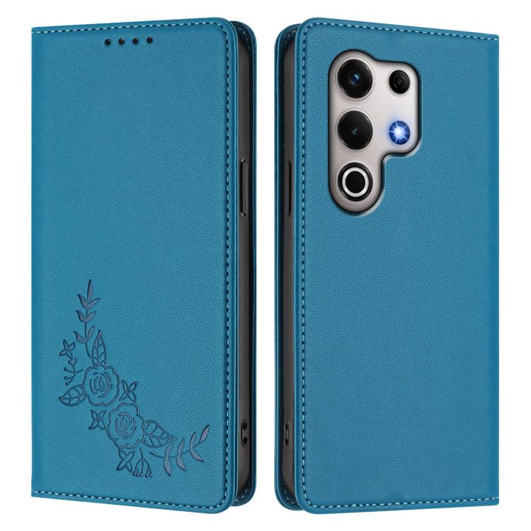 For Itel S25 Ultra 4G Peony Embossed Magnetic RFID Vegan Leather Phone Case