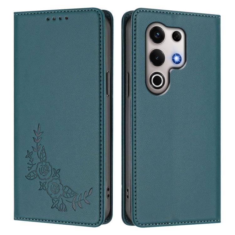 For Itel S25 Ultra 4G Peony Embossed Magnetic RFID Vegan Leather Phone Case