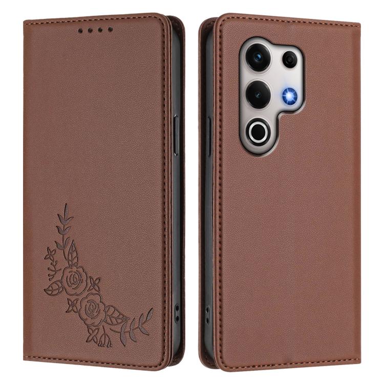 For Itel S25 Ultra 4G Peony Embossed Magnetic RFID Vegan Leather Phone Case