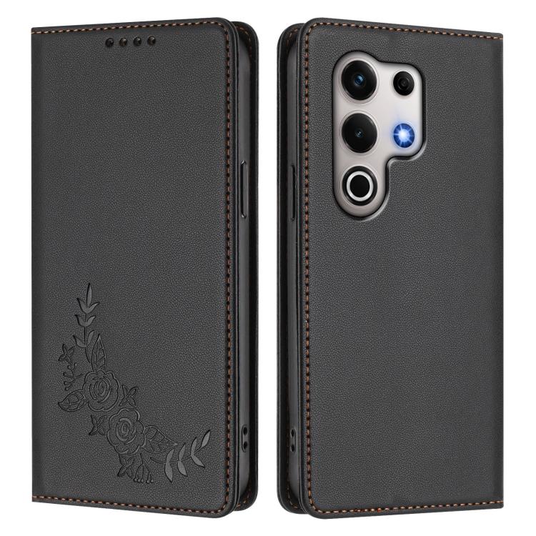 For Itel S25 Ultra 4G Peony Embossed Magnetic RFID Vegan Leather Phone Case