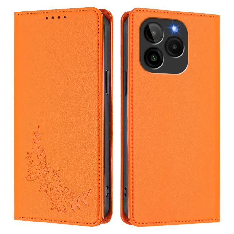 For BLU Bold K10 / G54 Peony Embossed Magnetic RFID Vegan Leather Phone Case