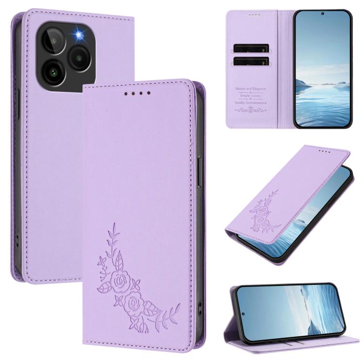 For BLU Bold K10 / G54 Peony Embossed Magnetic RFID Vegan Leather Phone Case