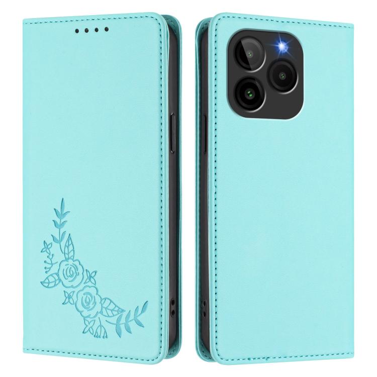 For BLU Bold K10 / G54 Peony Embossed Magnetic RFID Vegan Leather Phone Case