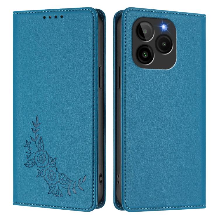 For BLU Bold K10 / G54 Peony Embossed Magnetic RFID Vegan Leather Phone Case