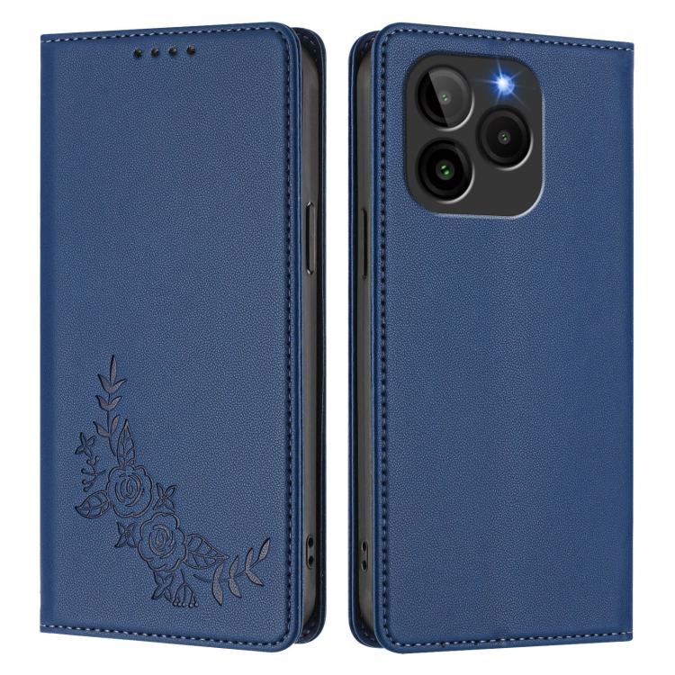 For BLU Bold K10 / G54 Peony Embossed Magnetic RFID Vegan Leather Phone Case