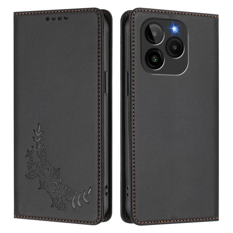 For BLU Bold K10 / G54 Peony Embossed Magnetic RFID Vegan Leather Phone Case