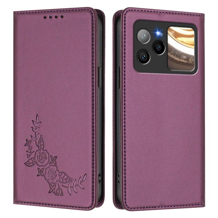 For BLU Bold N4 Peony Embossed Magnetic RFID Vegan Leather Phone Case