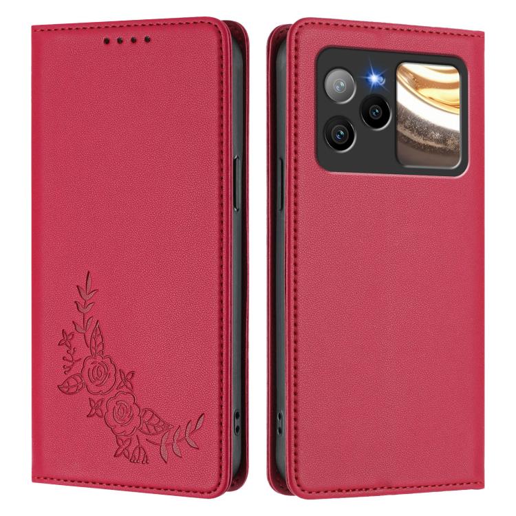 For BLU Bold N4 Peony Embossed Magnetic RFID Vegan Leather Phone Case