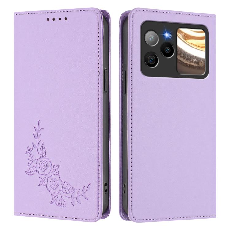 For BLU Bold N4 Peony Embossed Magnetic RFID Vegan Leather Phone Case