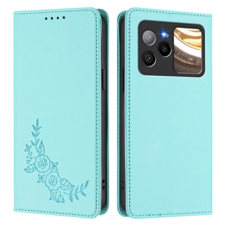 For BLU Bold N4 Peony Embossed Magnetic RFID Vegan Leather Phone Case