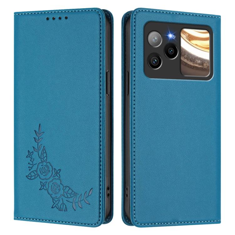 For BLU Bold N4 Peony Embossed Magnetic RFID Vegan Leather Phone Case