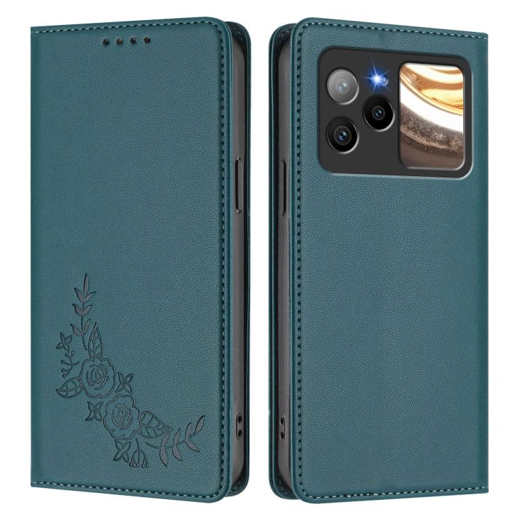 For BLU Bold N4 Peony Embossed Magnetic RFID Vegan Leather Phone Case