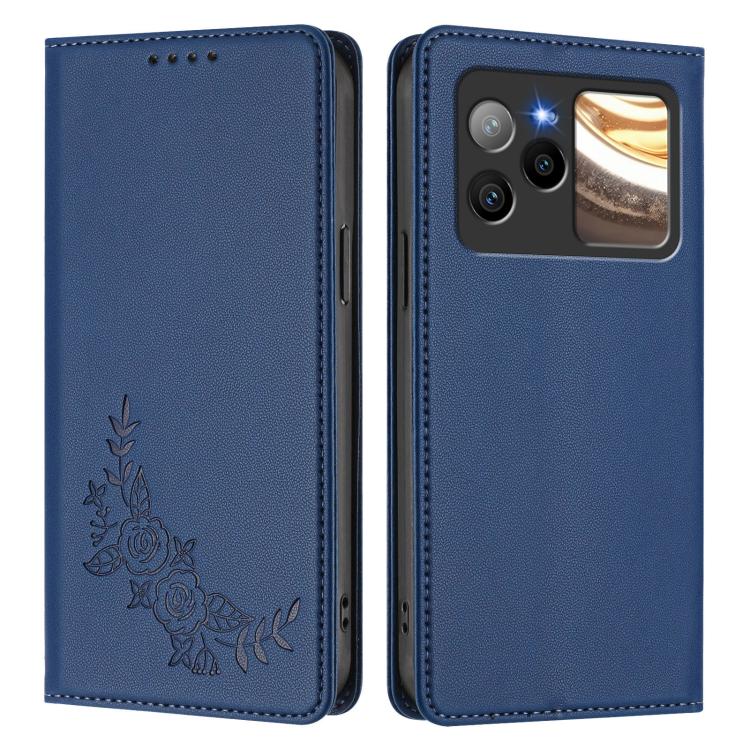 For BLU Bold N4 Peony Embossed Magnetic RFID Vegan Leather Phone Case